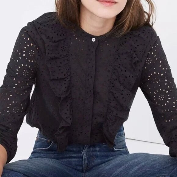 Madewell Ruffle Eyelet Blouse | Size Medium - Picture 2 of 11